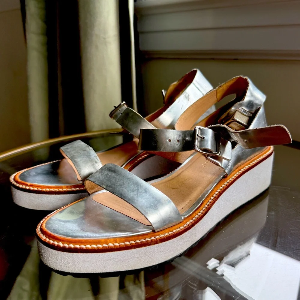 Loeffler Randall Metallic Platform Sandals Size 8 - Picture 2 of 6